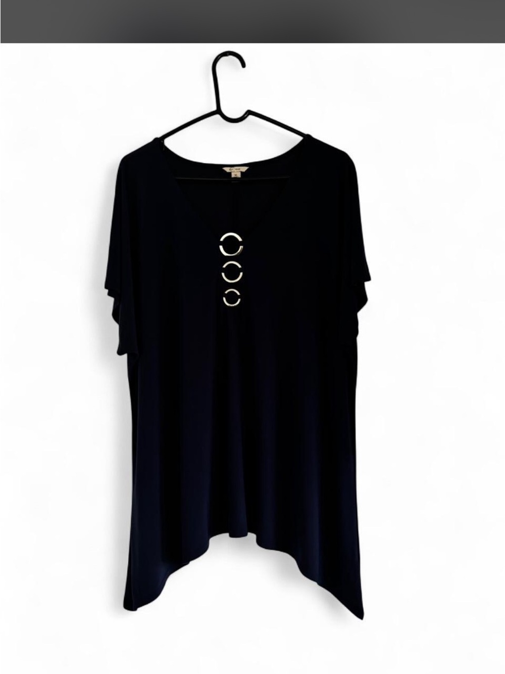 Cato Black V-Neck Tunic with Silver Ring Accents